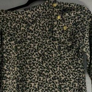 Adrienne Vittadini Black and Cream Leopard-Print Top with Gold Buttons